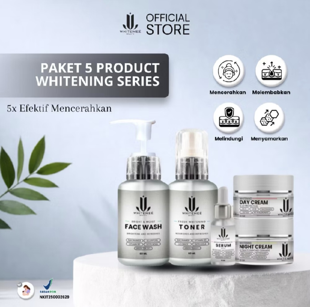 Whitening Paket Series 5in1 - Face Wash, Toner, Serum, Day Cream & Night Cream Brightening