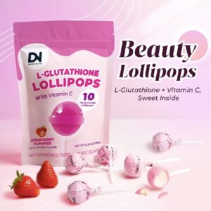 Collagen L-Glutathione Lollipops with Vitamin C - 10 Sticks, Strawberry Flavor With Collagen Peptides,