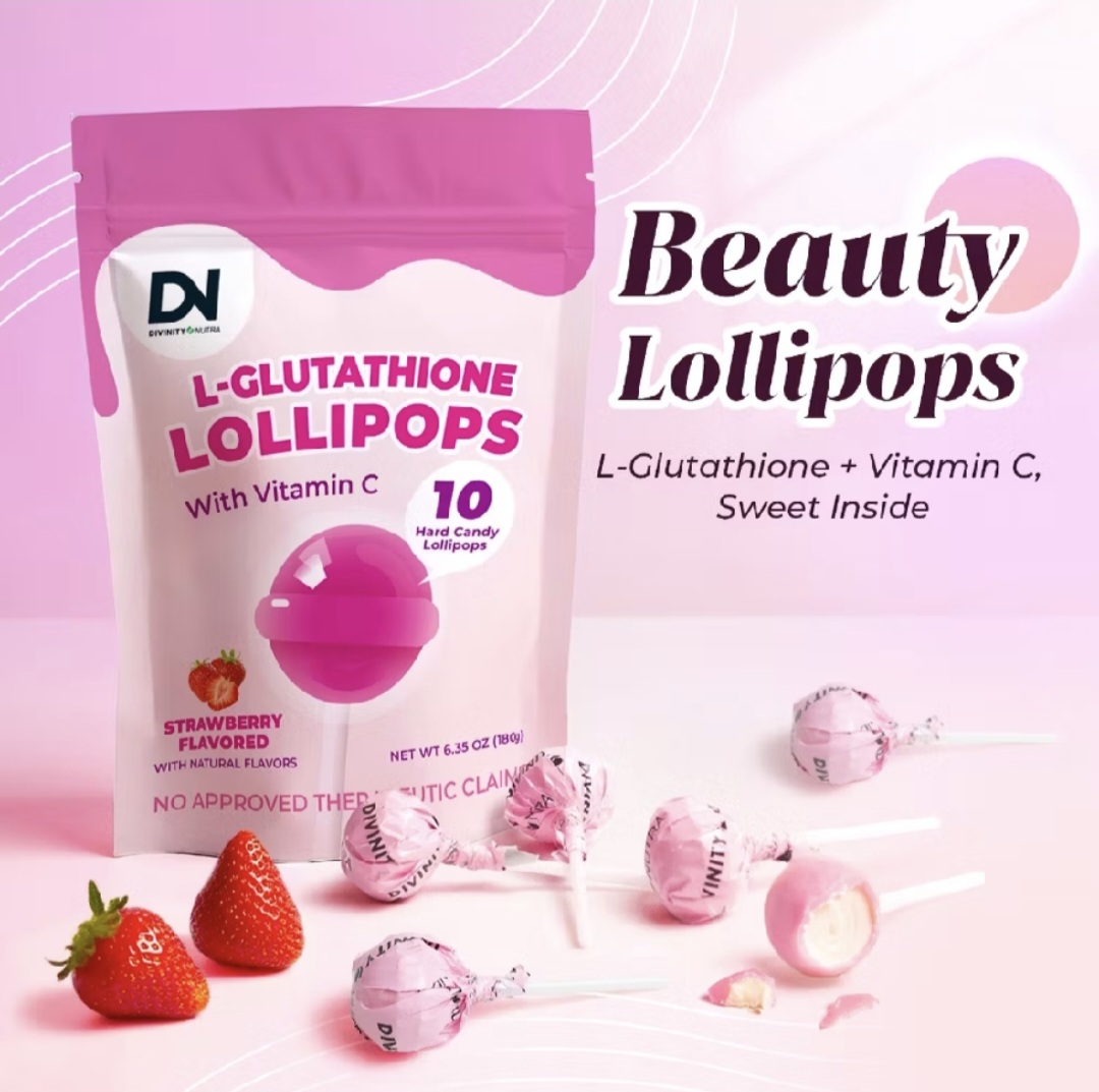 Collagen L-Glutathione Lollipops with Vitamin C - 10 Sticks, Strawberry Flavor With Collagen Peptides,