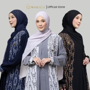 MARAYA - Syahira Dress Grey Muslimah Gamis Premium Crinkle Party Motif