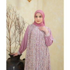 NNFashion ~ Shena Dress Twill Gamis for Women, Muslimah, Eid, Teenagers, Adults, Long, Floral Motif
