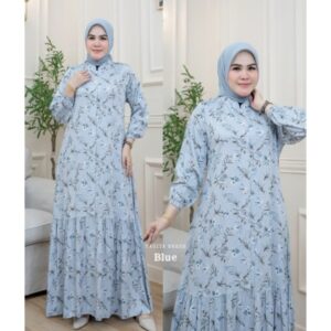 NNFASHION ~ NAGITA LONG DRESS twill material Elegant, comfortable, cool women's dress with floral button motif