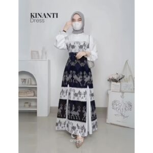 Areefa - Premium Ethnic Woven Dress for Teenagers, Navy White, Ethnic Woven Dress for Teenagers