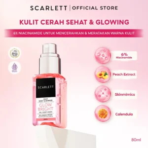 Scarlett Whitening Aqua Reset & Barrier Glow Bright Gel Moisturizer 6% Niacin - facial moisturizer for the skin barrier and for sensitive skin, as well as hydrating, brightening, evening out, and fading dark spots with Niacinamide and Peach Extract.
