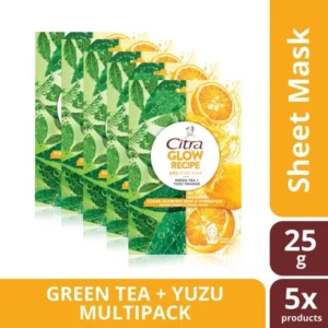 Citra Glow Recipe Juicy Sheet Mask / Masker Wajah Green Tea + Yuzu Orange 25 gr - 5 Pcs