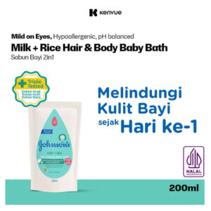JOHNSON'S Milk + Rice Hair & Body Baby Bath - 2in1 Baby Soap Refill 200ml