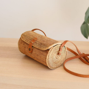 Handmade Bali Rattan Bag - Cylindrical Shape