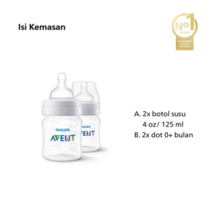 Philips Avent Classic Plus Bottle 125ml 2Pcs 0M+ SCF560/27 Milk Bottle