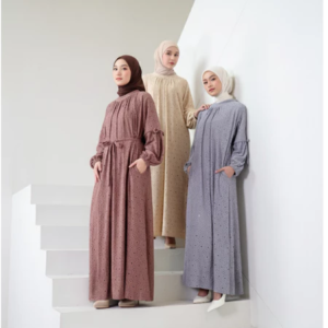 Joley Cloth - Raveena Dress Embroidery Full Furing Gamis Simple Premium Outfit Elegant Latest Women Muslimah