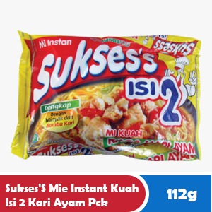 SUKSES'S INSTANT NOODLE SOUP CONTAINING 2 CHICKEN CURRY PACKS 112g