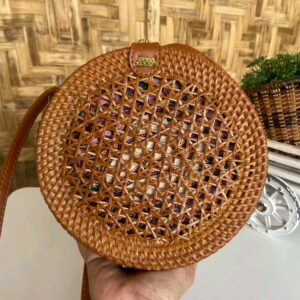 Handmade Rattan Round Bag with Nature Looks
