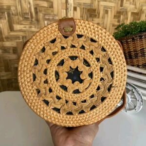 Handmade Rattan Round Bag with Nature Looks
