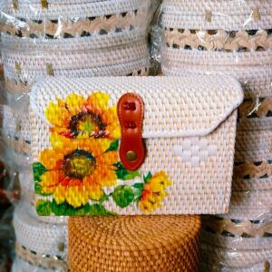Balinese Rattan Clutch Bag Featuring a Printing sunflower design