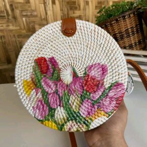 Balinese Rattan Bag Featuring a Printing Flower Design