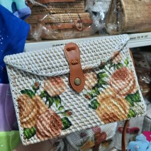Balinese Rattan Clutch Bag Featuring a Printing flower design
