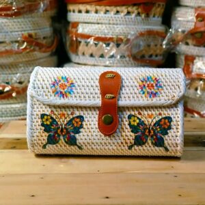Balinese Rattan Clutch Bag Featuring a Printing Butterfly Design