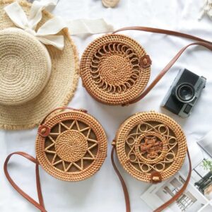 Handmade Rattan Round Bag with Natural Design