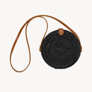 Handmade Rattan Round Bag - Black & White