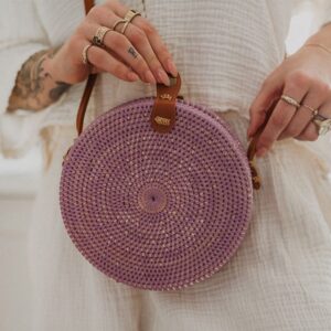 Handmade Rattan Round Bag - Tosca & Purple