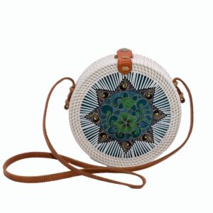 Handmade Rattan Round Bag with Batik Design