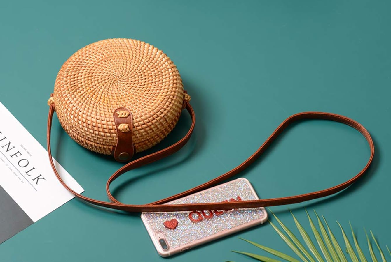 Handmade Rattan Round Bag with Nature Look