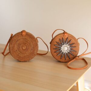 Handmade Rattan Round Bag Bali Sea Shell Design