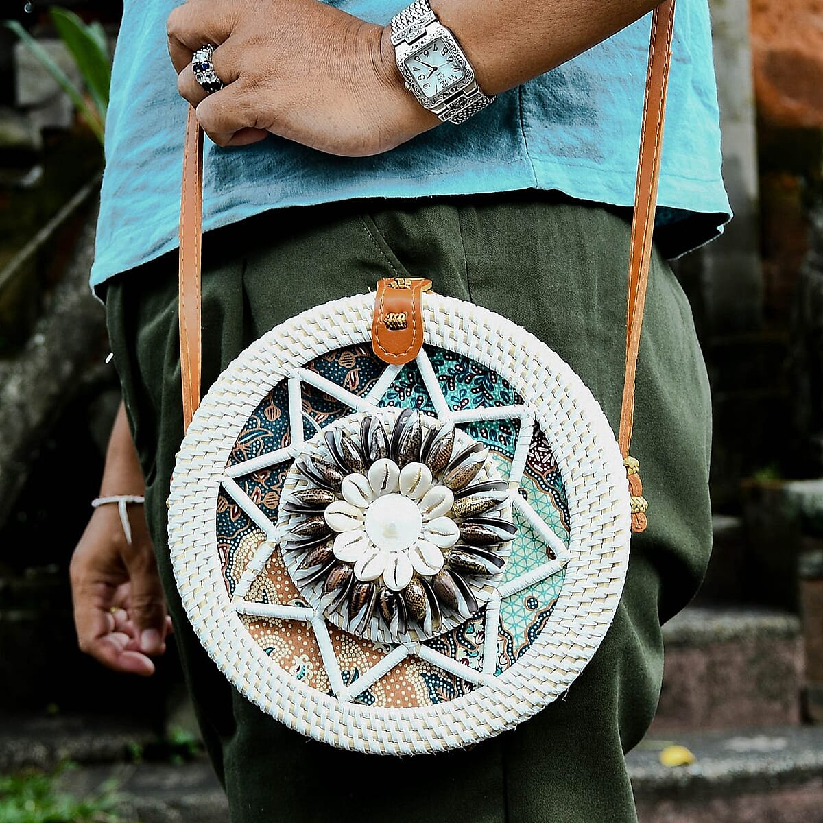 Handcrafted Round Rattan Crossbody Bag from Bali