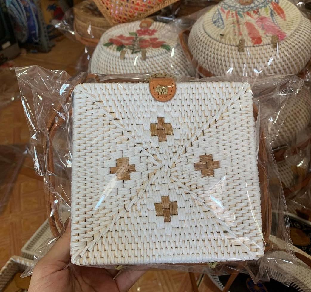 Rattan Square Crossbody Bag.