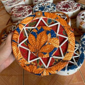 Handmade Rattan Round Bag with Printing Design