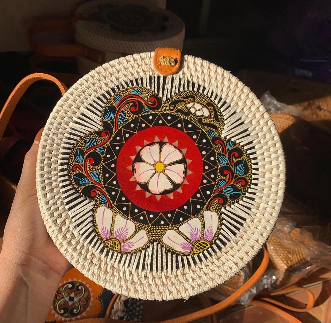 Handcrafted Bali Rattan Bags with Artwork
