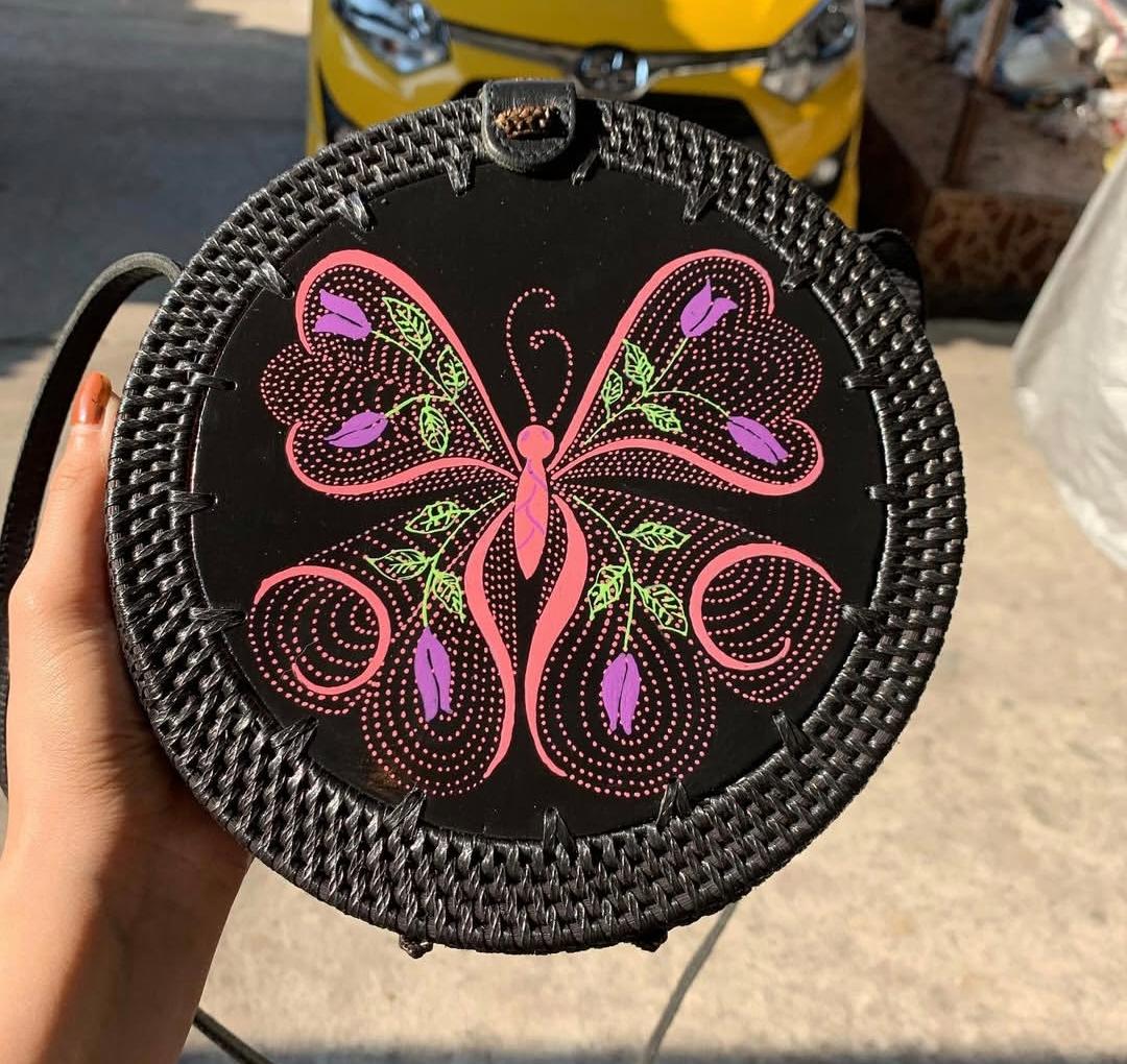 Handmade Rattan Bag - Painted Design