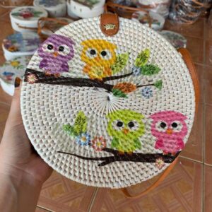 Balinese Rattan Bag - Cute Printing Design