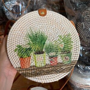 Handmade Rattan Round Bag with Printing Design