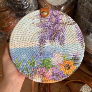 Handmade Rattan Round Bag with Printing Design