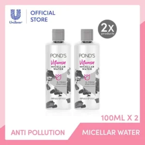 Ponds Micellar Water DToxx Charcoal 100mlx2 99% Makeup Remover dgn Niacinamide & Vitamin C