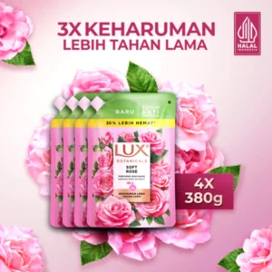 Lux Botanicals Body Wash Refill Soft Rose Kulit Lembut 380g x 4
