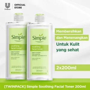 Simple Soothing FACIAL TONER 200ml - Twinpack (2 x 200ml) - No Alcohol, No Harsh Chemicals
