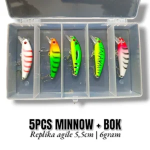 PAKET 5PCS MINNOW REPLIKA AGILE + BOK. MINNOW UKURAN 5,5CM. 6GRAM