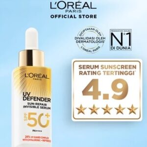 L'Oreal Paris UV Serum Sunscreen SPF 50+ PA++++ - UV Defender Sun-Repair Invisible Serum 2-in-1 Skincare 30ml,