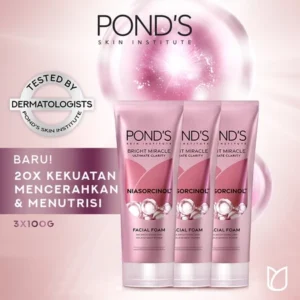 Ponds Bright Miracle Ultimate Clarity Facial Foam 100g x3 - Facial wash with 20x Brightening & Nourishing Power
