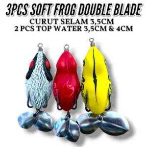 3PCS SOFT FROG DOUBLE BLADE WITHOUT PACKAGING. SUBWEAVER AND TOPWATER FISH. CORK CASTING BAIT.