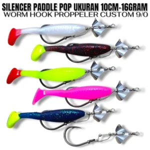 Silencer Paddle Pop 10cm + Propeller. Custom Hook Zal Lure 9/0. Weight 16 grams. Toman Casting Bait