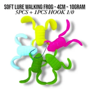 5PCS SOFT LURE WALKING FROG + 1PCS HOOK. UMPAN CASTING GABUS