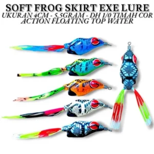SOFT FROG SKIRT EXE LUREUKURAN 4CMBERAT 5,5GRAMDH 1/0 TIMAH CORACTION FLOATING TOP WATER