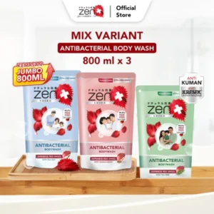 Zen Antibacterial Body Wash Shiso & Sandalwood, Shiso & Tea Tree, Shiso & Sea Salt Refill 800ml ( Mix ) isi -3pcs