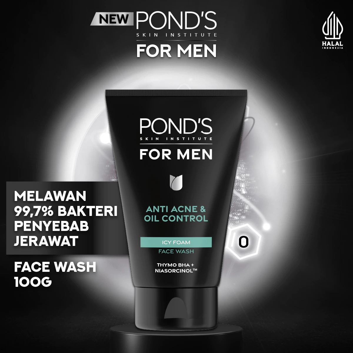 POND'S Skin Institute for Men Anti Acne & Oil Control ICY FOAM 100g - Men's Facial Wash Against Acne & Excess Oil