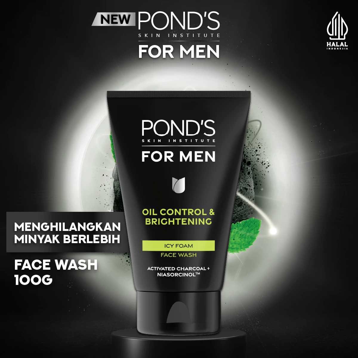 POND'S Skin Institute for Men Oil Control & Brightening ICY FOAM 100g - Men's Facial Wash Fights Acne and Controls Excess Oil
