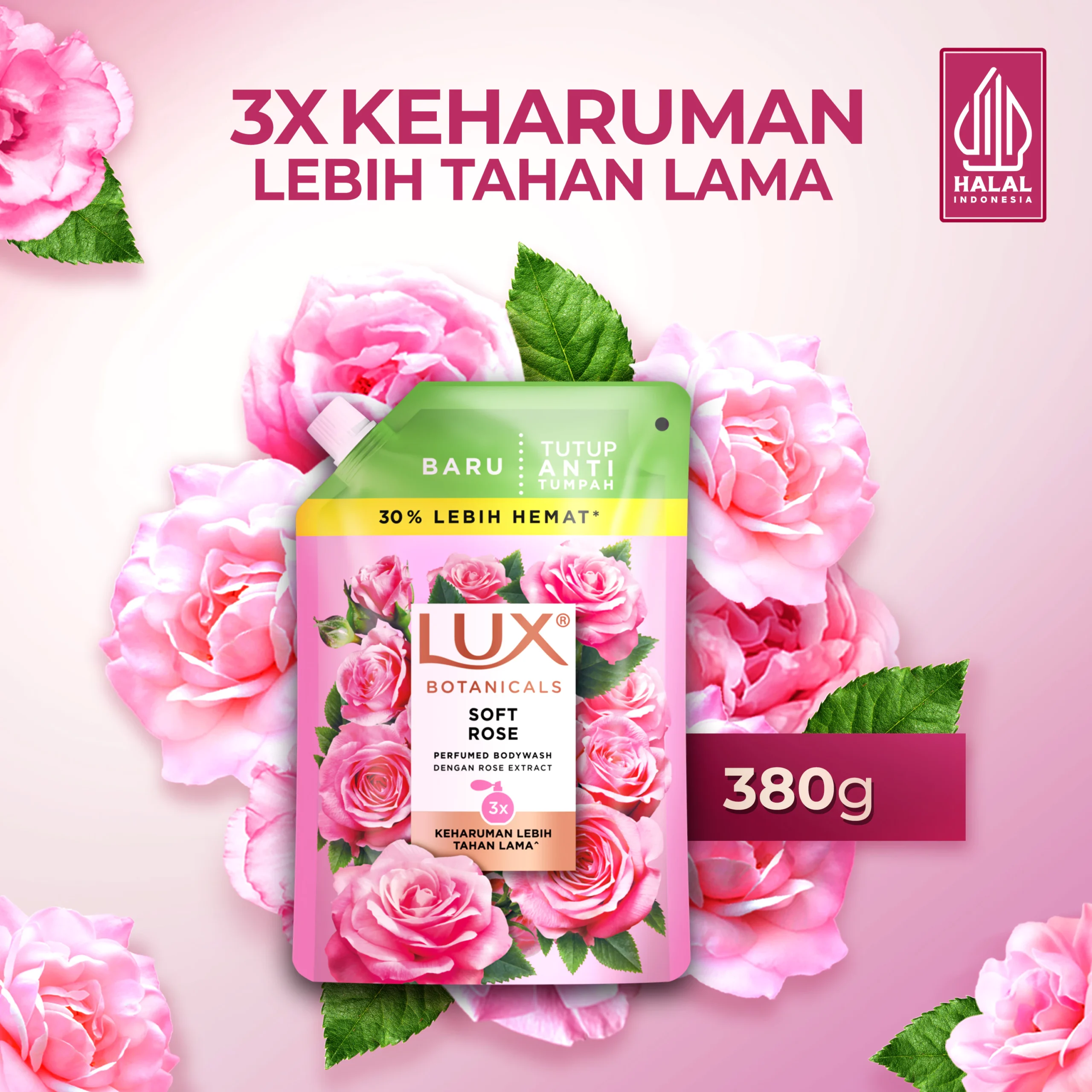 Lux Botanicals Body Wash Sabun Mandi Cair Soft Rose Pouch Refill 380g