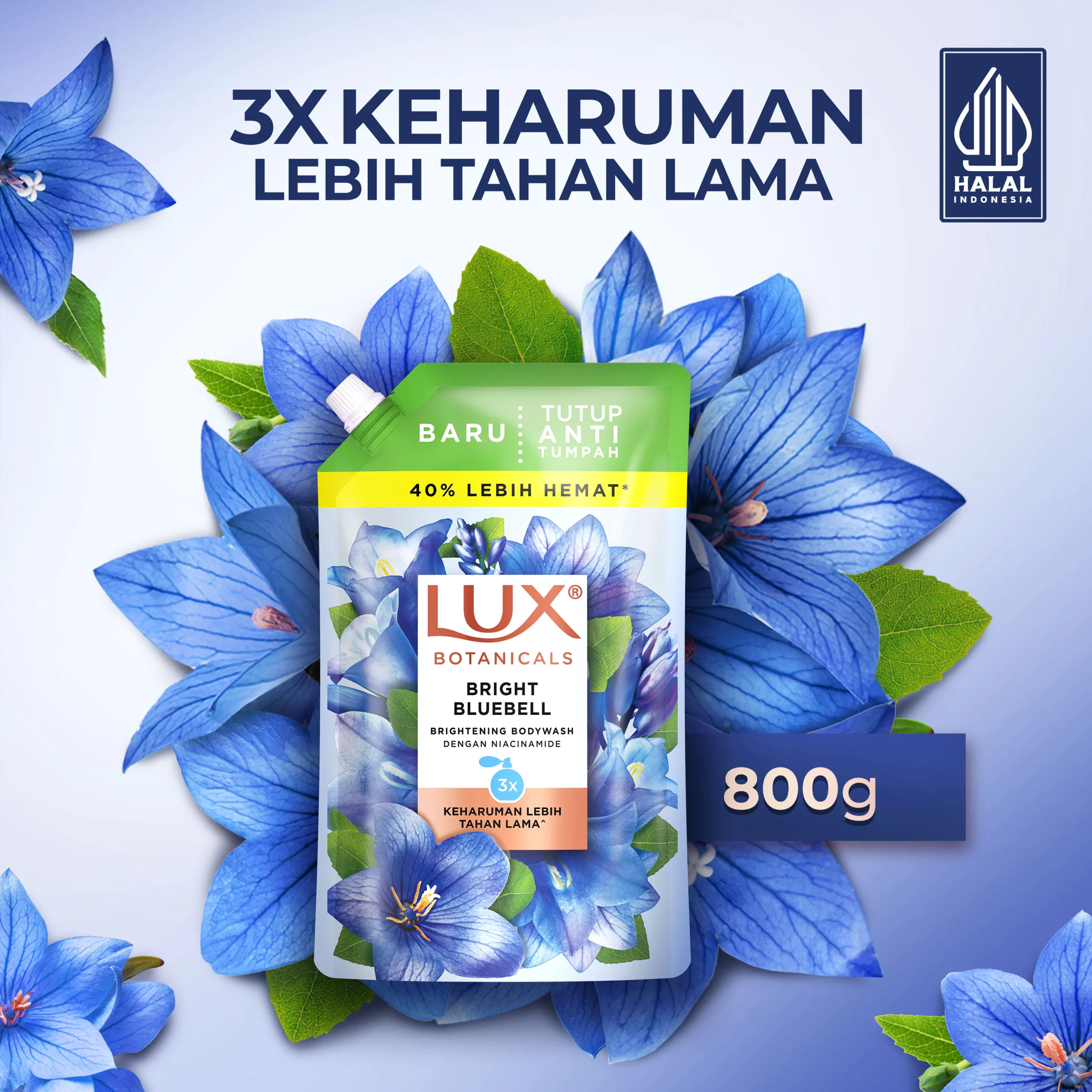 Lux Botanicals Sabun Mandi Cair Pouch Refill Bright Bluebell Body Wash 800g